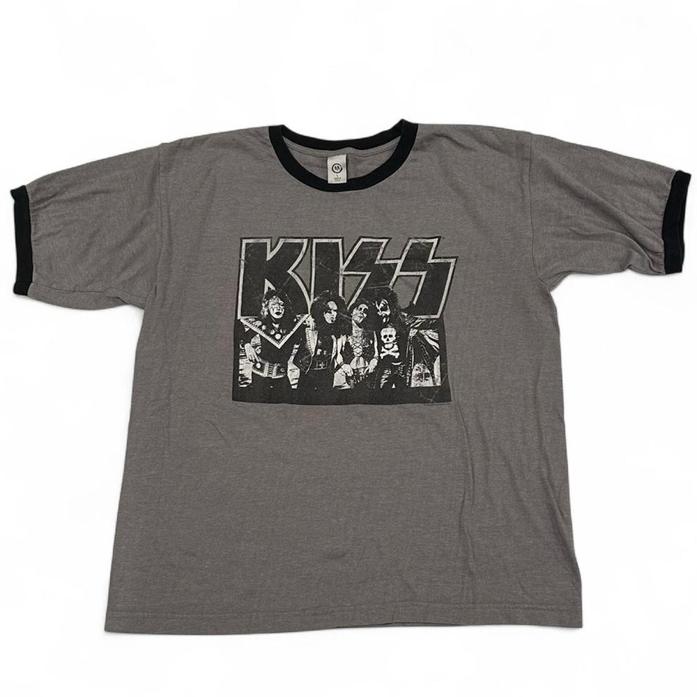 VTG KISS Band Dressed To Kill Ringer Gray T-Shirt Size Large Made In USA Music